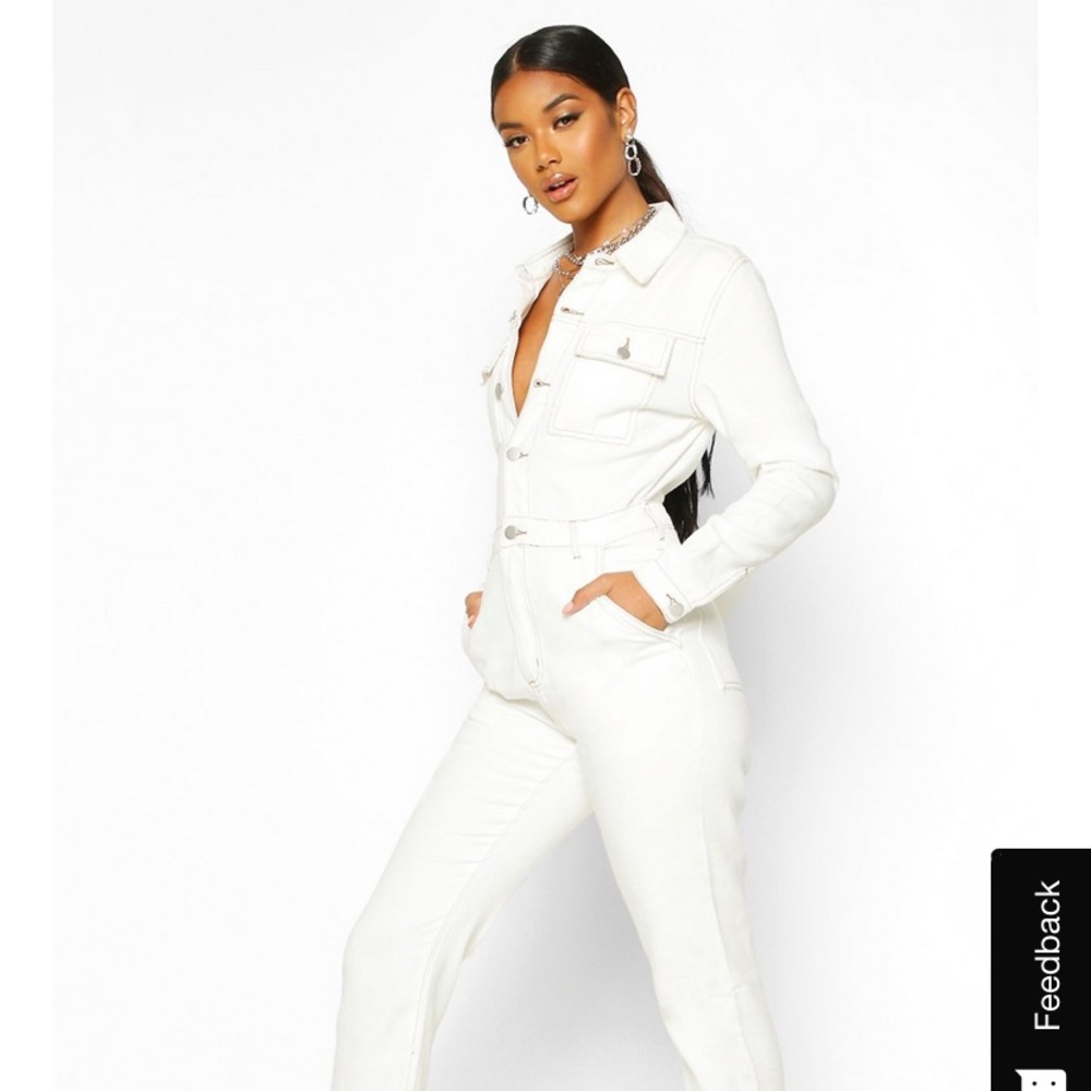 Boohoo white denim boiler suit
